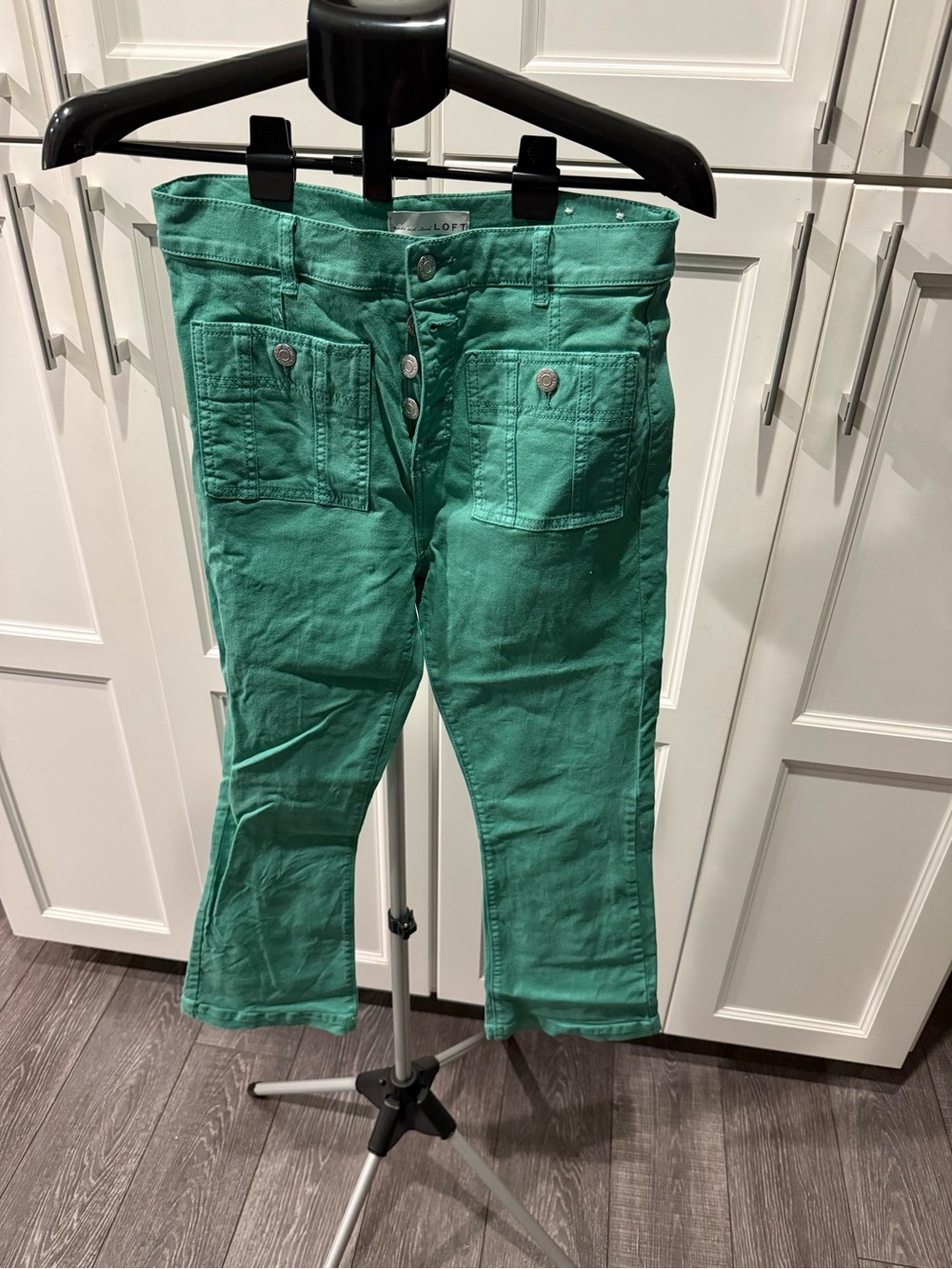 LOFTw Women’s not kids  Teal-Green Cotton Stretch Pants with Front Patch Pockets